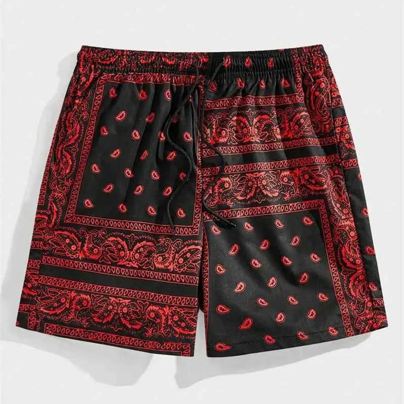 Mens Classic Perris Pattern Beach Shorts With Drawstring Board Shorts For Hawaii Vacation Swim Trunks