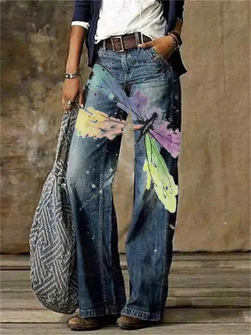 TeenStylo Women's Patterned Denim Straight Leg Jeans For Casual Everyday Wear And Comfort