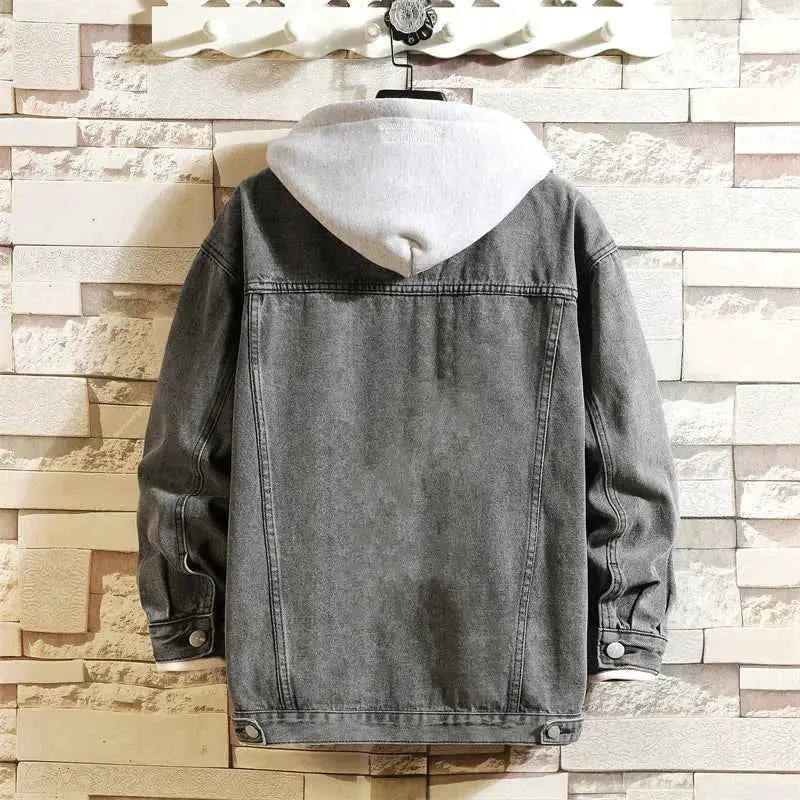 2026 New Mens Denim Jacket Hooded Loose Fit Cotton Outerwear Coat Solid Denim For Casual Streetwear Plus Size 5XL