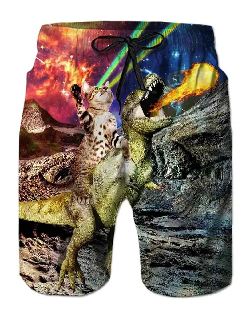 Funny Animal Dinosaur Beach Shorts For Men 3D Printed Surf Board Shorts Summer Hawaii Swim Trunks