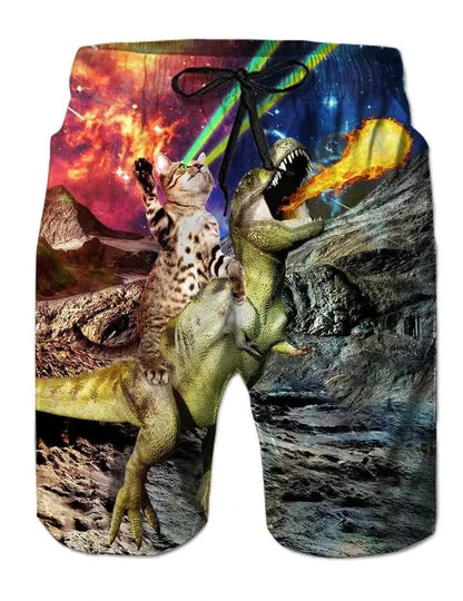 Funny Animal Dinosaur Beach Shorts For Men 3D Printed Surf Board Shorts Summer Hawaii Swim Trunks