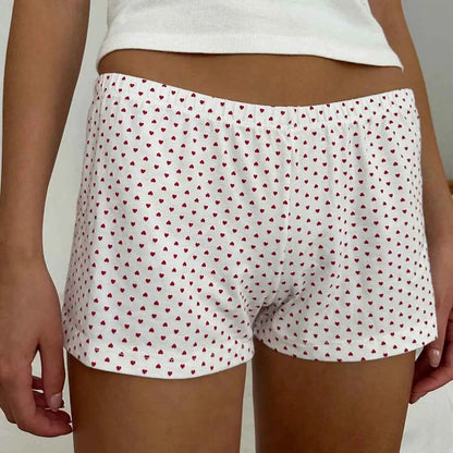 Heart Print Cotton Shorts Women Elastic High Waist Summer Casual Sweat Shorts Boho Chic Vintage Bottoms