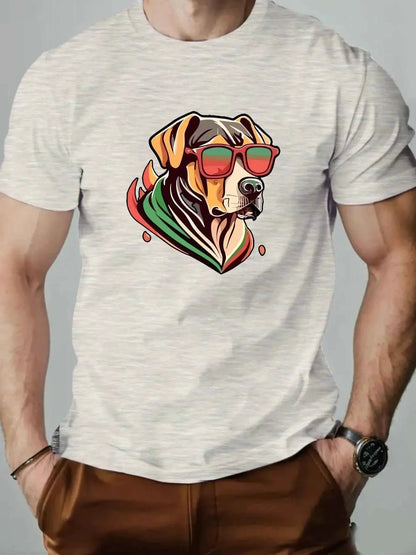 Men's Colorful Puppy Pattern Graphic Tee Breathable Oversized Summer Round Neck Hip Hop Style Premium Quality Cotton