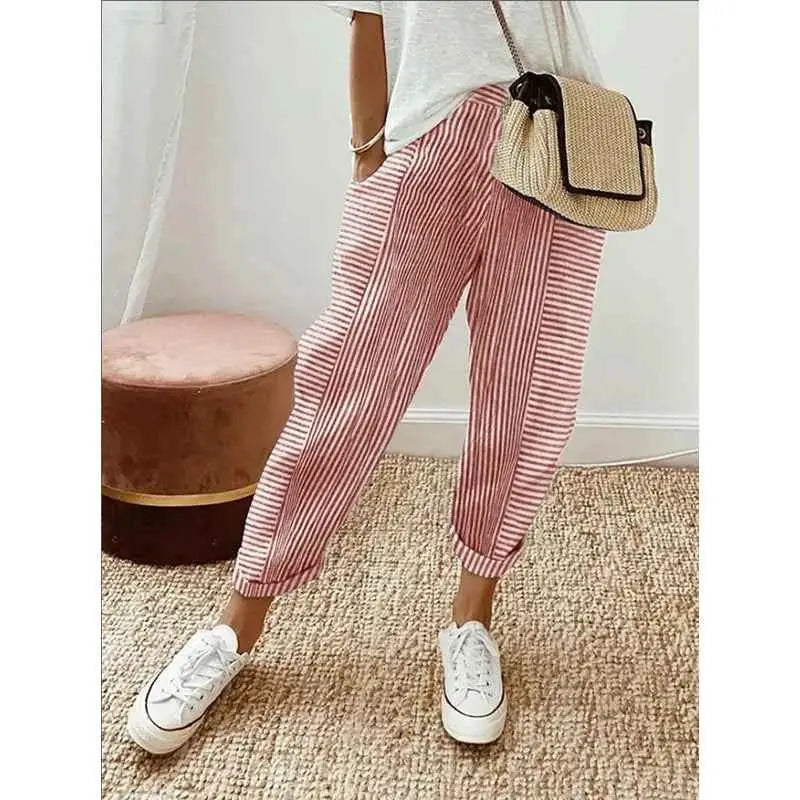 Women Vertical Stripe Loose Fit Pants Casual Wide Leg Trousers TeenStylo Boutique
