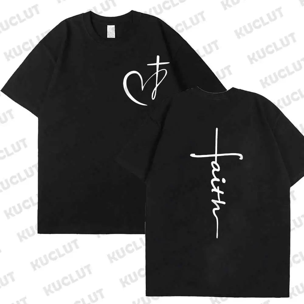 Women's Summer T Shirt Heart Cross Print Faith Jesus Tee Short Sleeve Top Fashion Brand Clothing