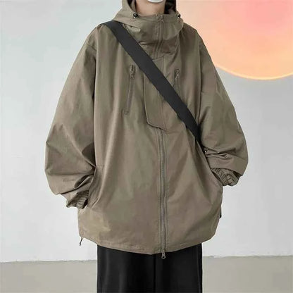 Mens Hooded Jacket Bomber Windbreaker Zipper Coat For Spring And Autumn Loose Cargo Casual Sportswear