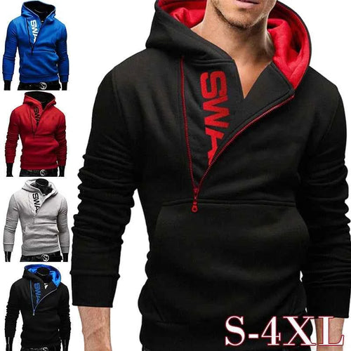 Mens Hooded Sweatshirt Pullover Casual Long Sleeve Jacket Available In Red Blue Grey Black Sizes S Through 4XL