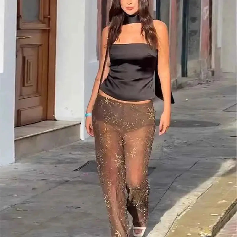 Sequin Baggy Pants For Women Beaded Wide Leg Trousers TeenStylo S M L Sizes Included
