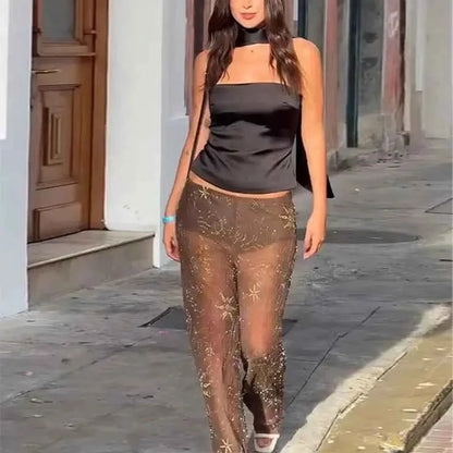 Sequin Baggy Pants For Women Beaded Wide Leg Trousers TeenStylo S M L Sizes Included