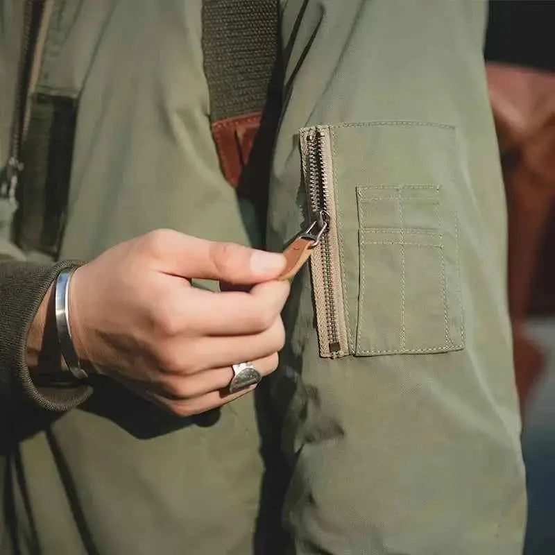 Maden Retro MA1 Bomber Jacket Thickened Splicing Baseball Flight Coat With Inner Pocket Mens Winter Cotton Padded Coat