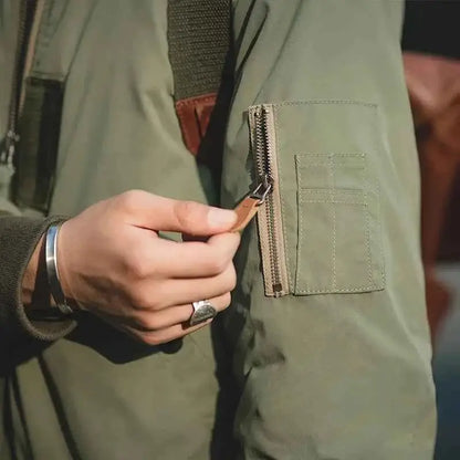Maden Retro MA1 Bomber Jacket Thickened Splicing Baseball Flight Coat With Inner Pocket Mens Winter Cotton Padded Coat