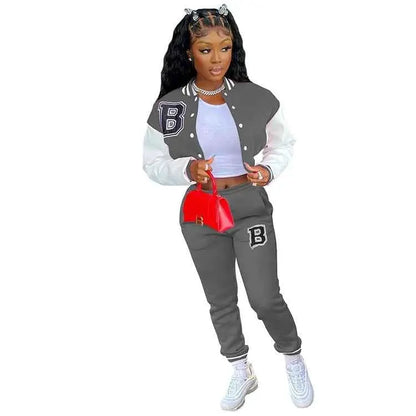 CM YAYA Letter B Baseball Womens Tracksuit Two Piece Jacket And Sweatpants Set Outfit