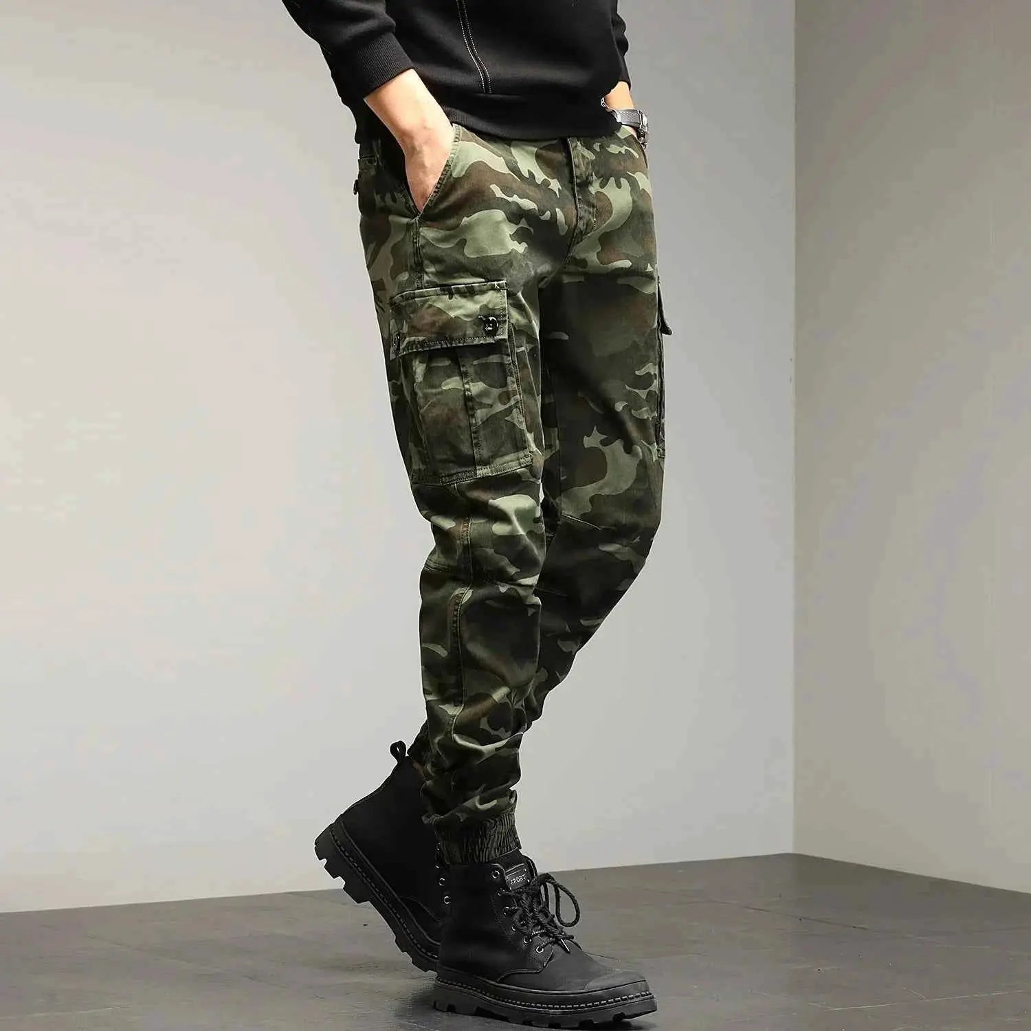 HIQOR Red Cargo Pants For Men Outdoor Cotton Camouflage Trousers Work Joggers Streetwear Camo Hiking Pants