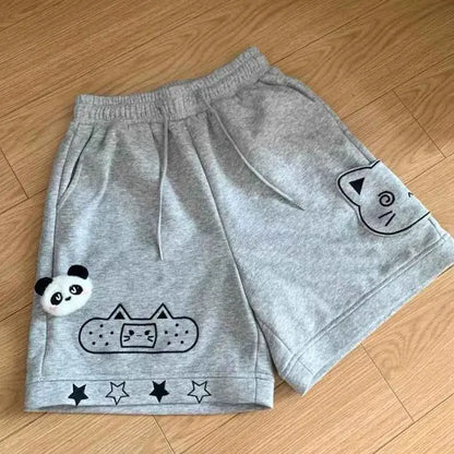 Casual Cat Print Shorts For Women Streetwear Fashion Y2K Summer Bottoms 2025 New Womens Shorts