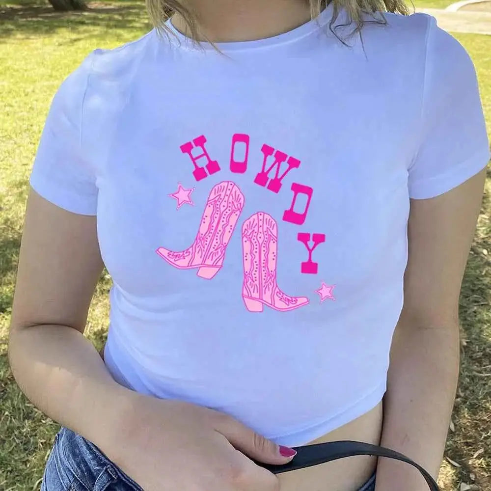 Howdy Crop Top Women Y2K Vintage Cowgirl Shirt Boho Desert Graphic Tee For Country Music Fans