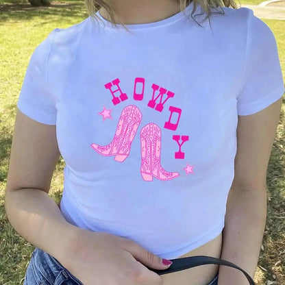 Howdy Crop Top Women Y2K Vintage Cowgirl Shirt Boho Desert Graphic Tee For Country Music Fans