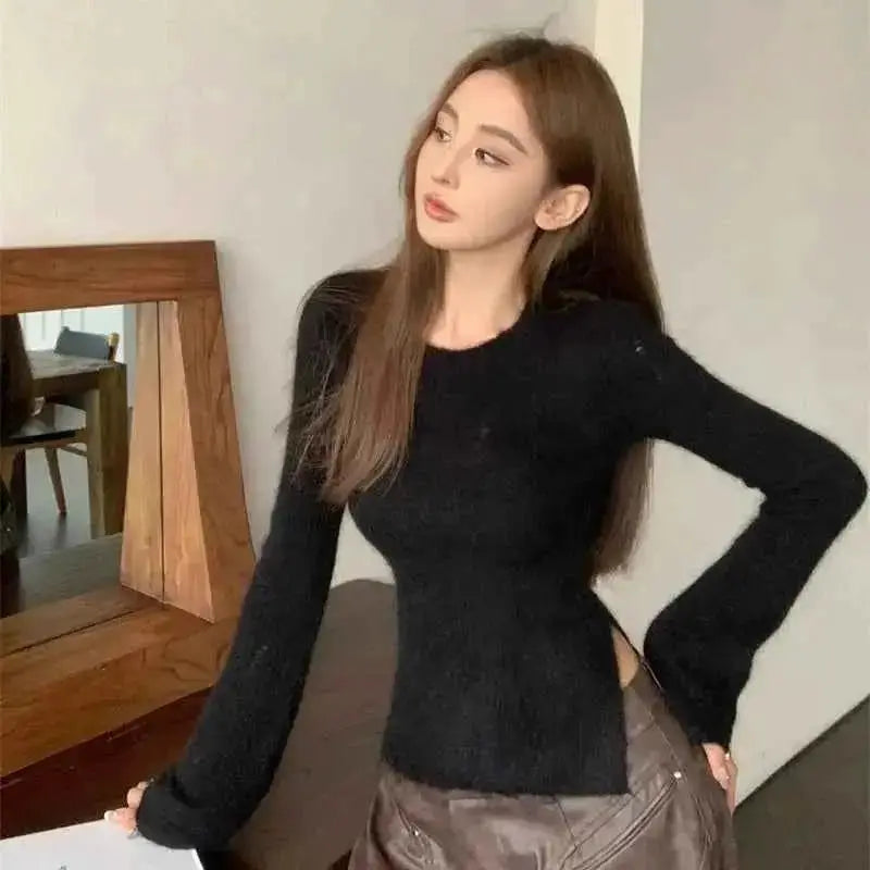 Women's Semi Sheer Knitted Side Slit Distressed Grunge Style For Fall Winter Jumper | TeenStylo — TeenStylo