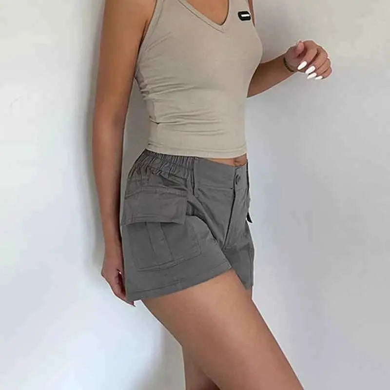 Y2K Cotton Cargo Shorts For Women High Waist Vintage Style With Pockets Summer Casual Streetwear All Match