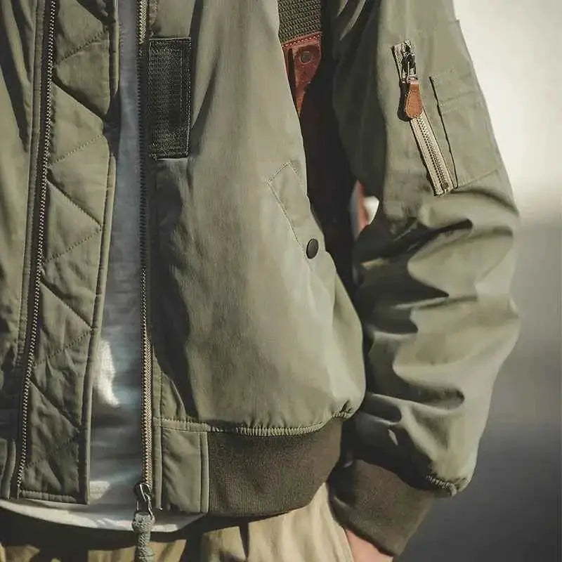 Maden Retro MA1 Bomber Jacket Thickened Splicing Baseball Flight Coat With Inner Pocket Mens Winter Cotton Padded Coat