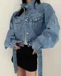 Two Colors Womens Casual Denim Jacket 2025 Spring Long Sleeve Cropped Streetwear For Women And Girls