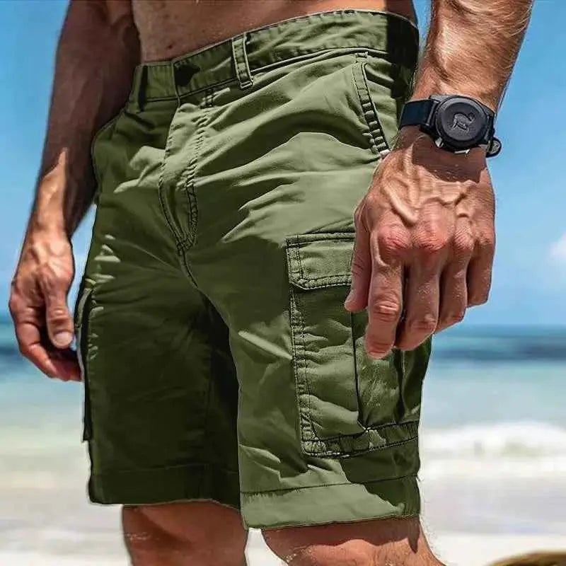 Casual Loose Cargo Shorts For Men 2025 Summer Trend Multi Pocket Patchwork Straight Fit Solid Color
