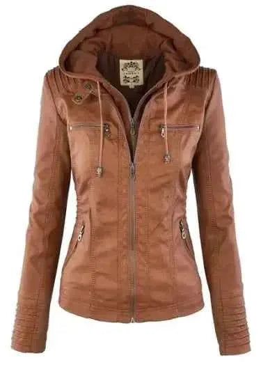 Gothic Faux Leather Jacket Women 2024 Hooded Winter Autumn Motorcycle Outerwear PU Leather Coat Black