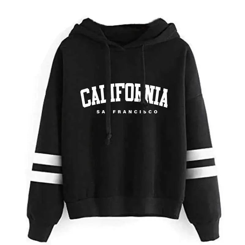 California Womens Tracksuit Set Casual Striped Hooded Sweatshirt and Pants Versatile Streetwear S to 3XL