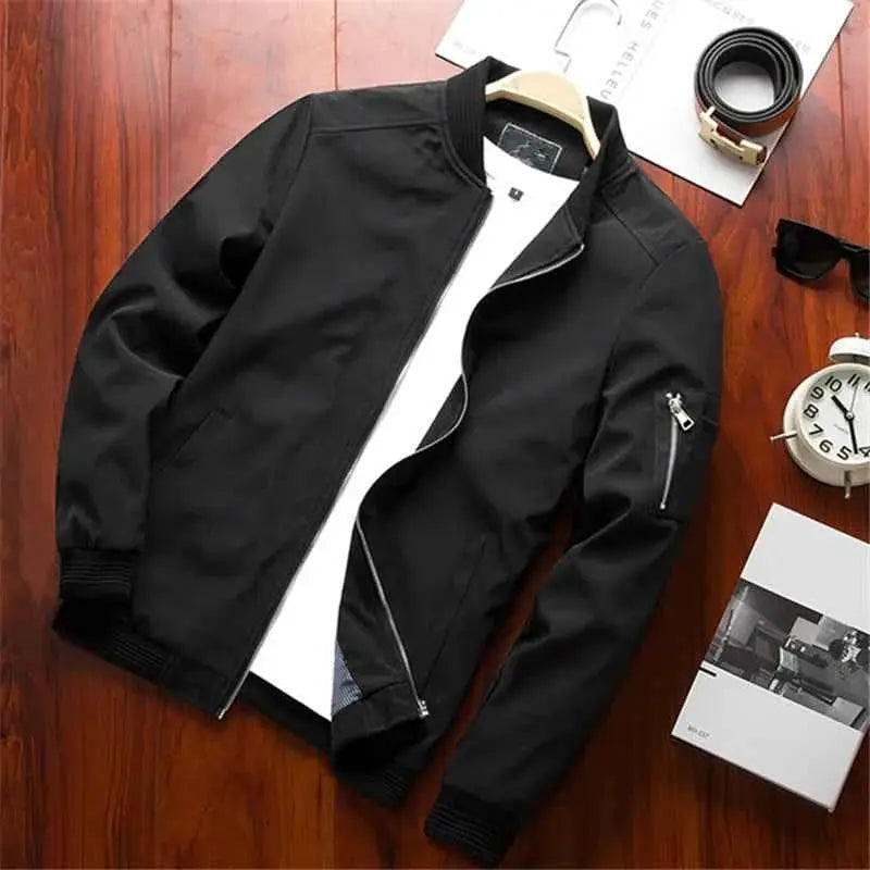 Mens Slim Fit Baseball Style Bomber Jacket Windbreaker With Zip Long Sleeve Outerwear Brand Clothing