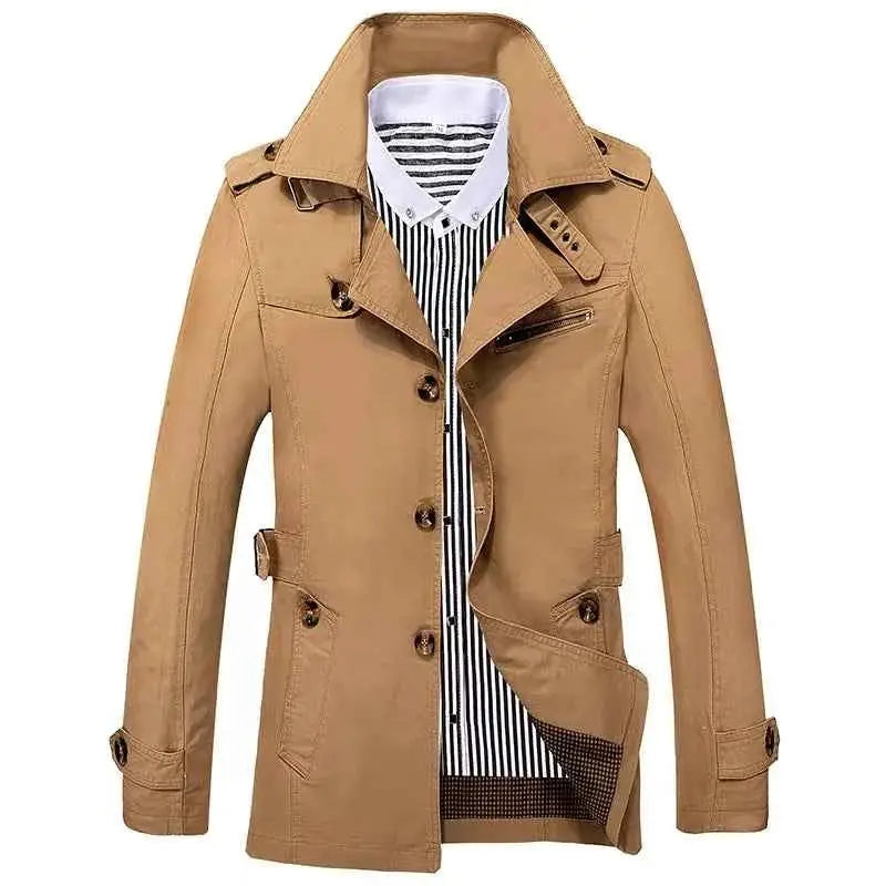 Men's Pure Cotton Windbreaker Long Jacket For Business Casual Streetwear 2025 Spring Summer Autumn Winter