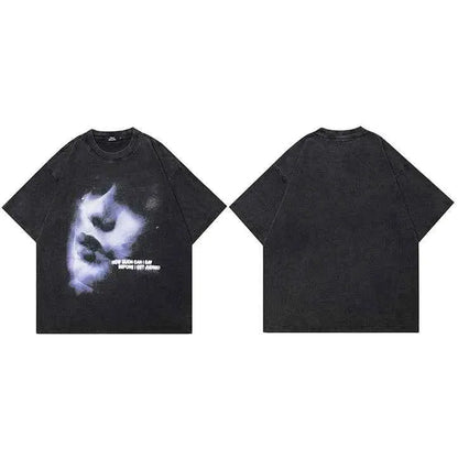 2025 Hip Hop Streetwear Retro Washed Black T Shirt Graphic Cotton Vintage Harajuku Tee Unisex Y2K