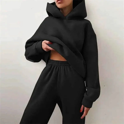 Women's Oversized Tracksuit Set Hoodie Sweatshirt Two Piece Solid Color Warm Autumn Casual Long Pants