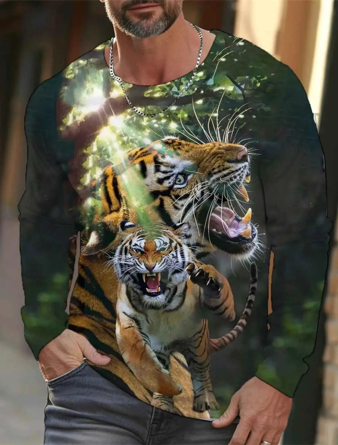 Tiger Graphic Men's Long Sleeve T Shirt 3D Full Printing Streetwear Casual O Neck Top Polyester Fashion
