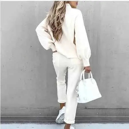 Women Fleece Lined Tracksuit Set High Collar Hoodie Sweatshirt Jogger Winter Sportswear TeenStylo