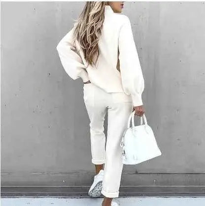 Women Fleece Lined Tracksuit Set High Collar Hoodie Sweatshirt Jogger Winter Sportswear TeenStylo