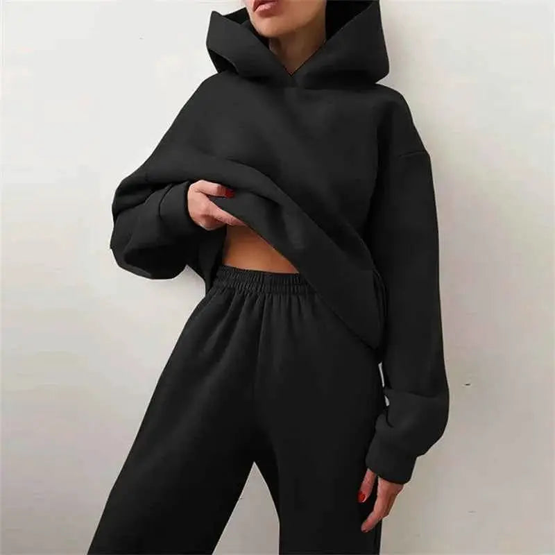 Women's Oversized Tracksuit Set Hoodie Sweatshirt Two Piece Solid Color Warm Autumn Casual Long Pants