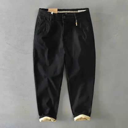 HIQOR Men Cargo Pants Winter 2026 Fleece Warm Khaki Casual Trousers Beading Design Business Pants