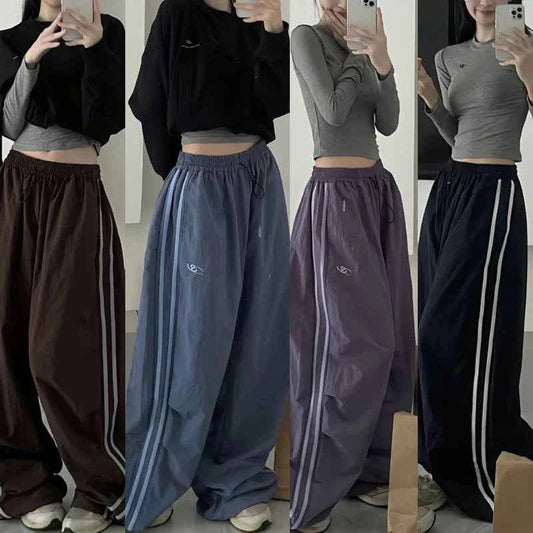 Y2K Women Cargo Pants Vintage Streetwear Baggy Wide Leg Sweatpants Drawstring Oversize Pockets Tech Fashion Trousers
