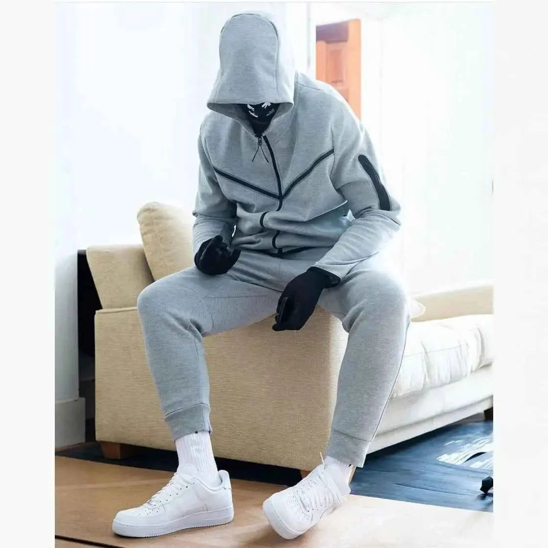 2024 Men Tracksuit 2 Piece Set Black Sportswear Jogging Suit Techwear Polyester Designer Style New Brand