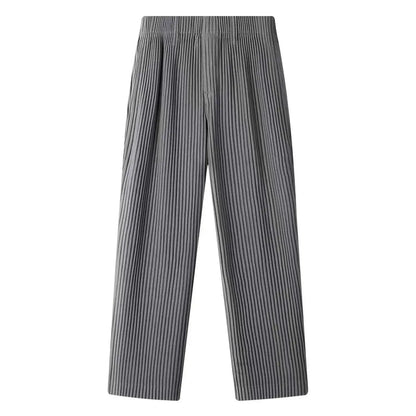 Miyake Pleated Mens Trousers Baggy Straight Fit Casual Japanese Style Pants High Quality Fabric