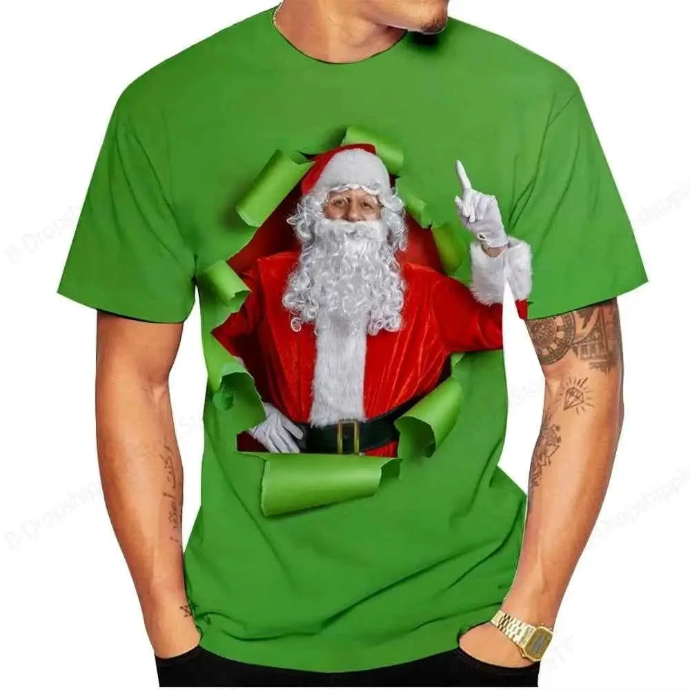 Christmas Santa Claus 3D Print T Shirt For Men Casual Short Sleeve O Neck Oversized Tee