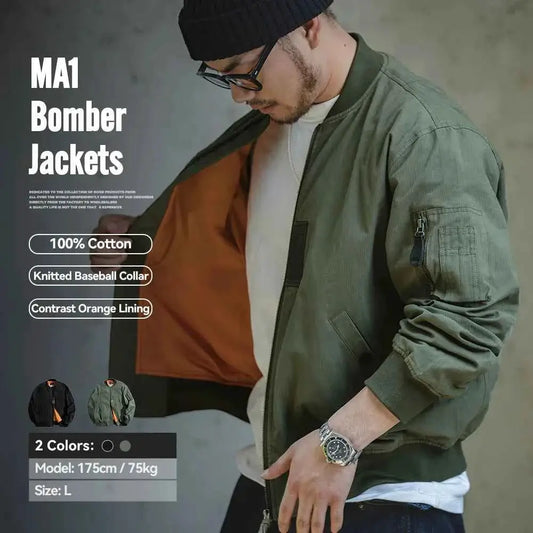 Maden Retro MA1 Bomber Flight Jackets Green Windproof Pilot Jacket Motorcycle Coat For Men Spring And Autumn