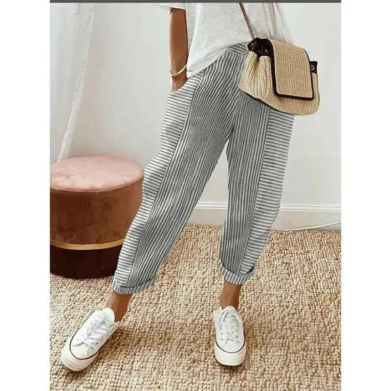 Women Vertical Stripe Loose Fit Pants Casual Wide Leg Trousers TeenStylo Boutique