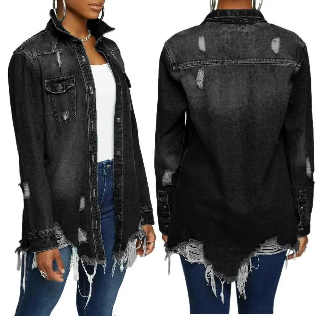 Women Denim Jackets Ripped Vintage Casual Long Sleeve Spring Summer 2024 Streetwear Chic Coat