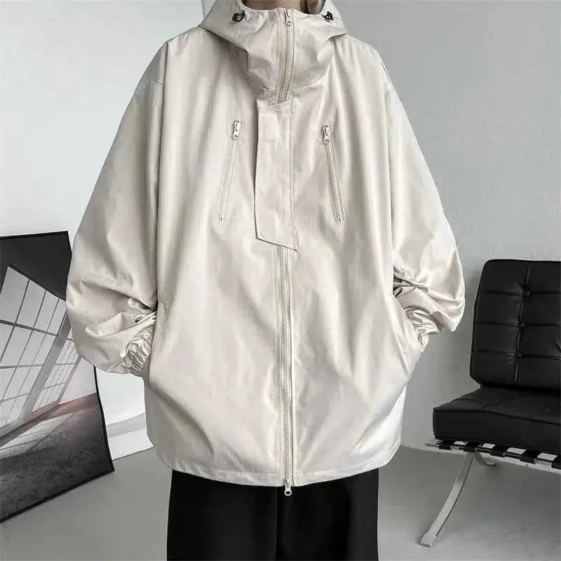 Mens Hooded Jacket Bomber Windbreaker Zipper Coat For Spring And Autumn Loose Cargo Casual Sportswear