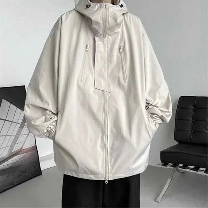 Mens Hooded Jacket Bomber Windbreaker Zipper Coat For Spring And Autumn Loose Cargo Casual Sportswear