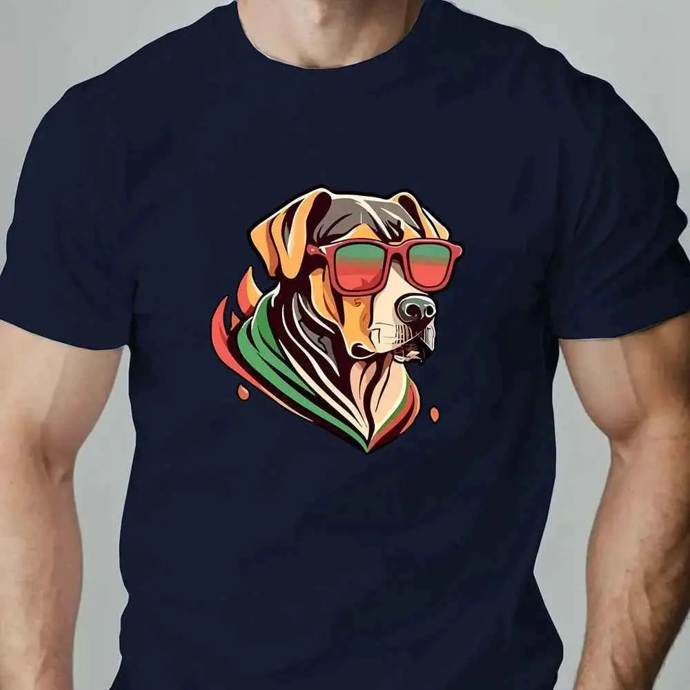 Men's Colorful Puppy Pattern Graphic Tee Breathable Oversized Summer Round Neck Hip Hop Style Premium Quality Cotton