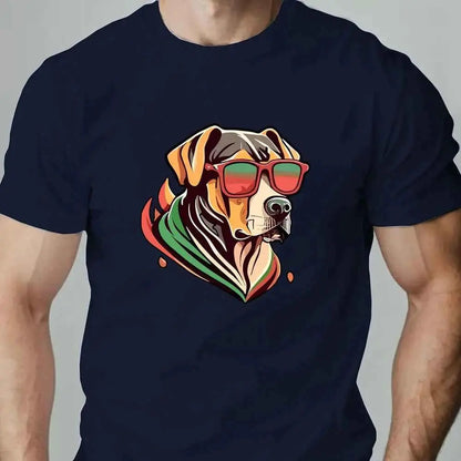 Men's Colorful Puppy Pattern Graphic Tee Breathable Oversized Summer Round Neck Hip Hop Style Premium Quality Cotton