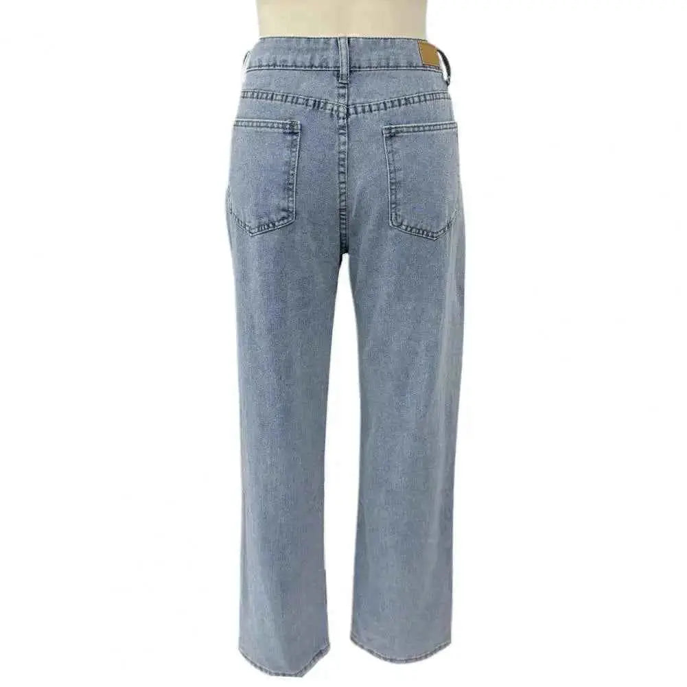 Slim Cut Jeans For Women High Waist Denim Pants With Pockets Stylish Wide Leg And Straight Leg