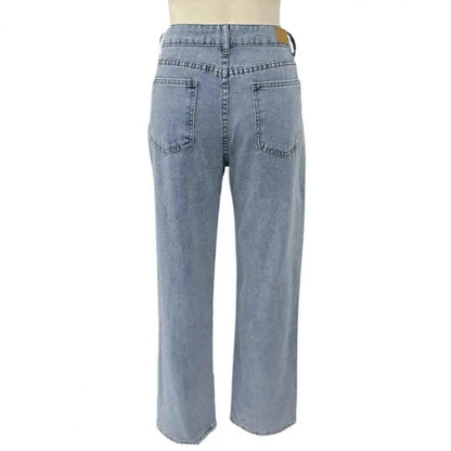 Slim Cut Jeans For Women High Waist Denim Pants With Pockets Stylish Wide Leg And Straight Leg