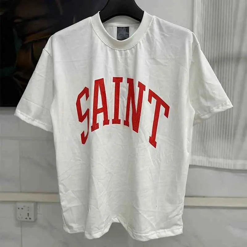 25SS Fingerprint Digital Direct Printing Saint T Shirt Unisex Oversized Vintage Washed Black Tee With Tag